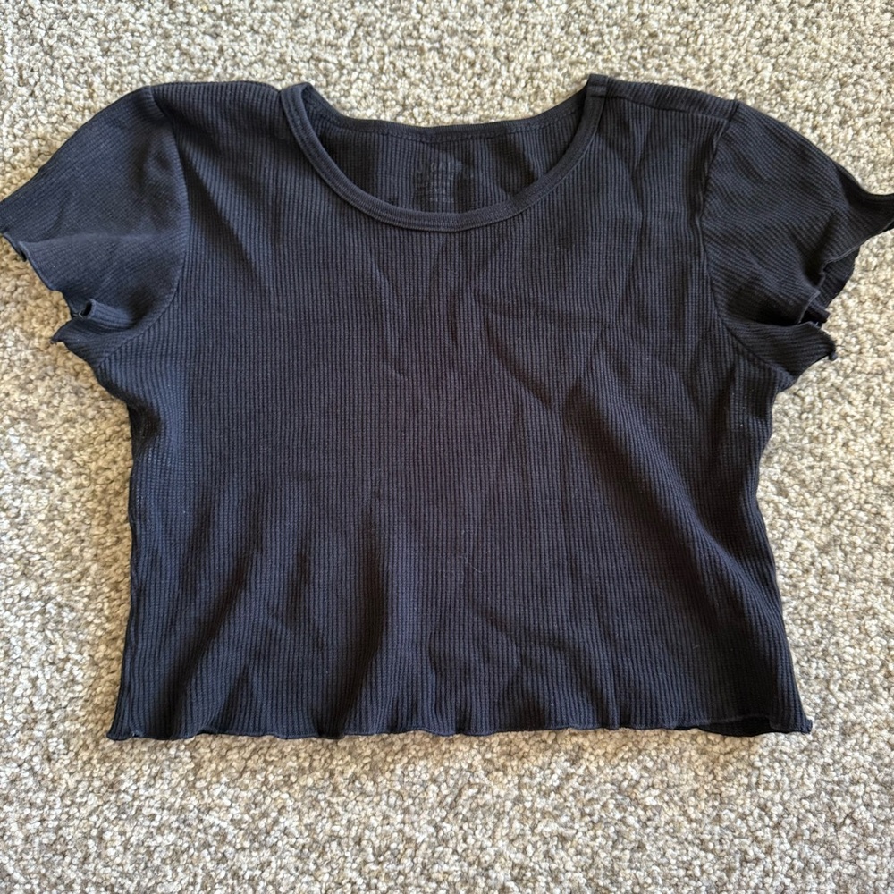 Brandy Melville Black Fitted Crop T-Shirt